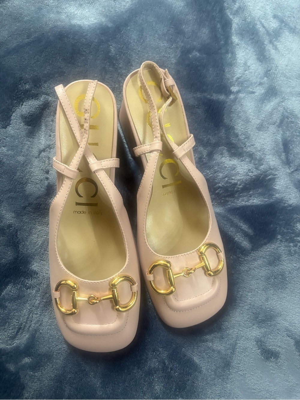Blush Pink Leather Slingback Flats with Gold Horsebit